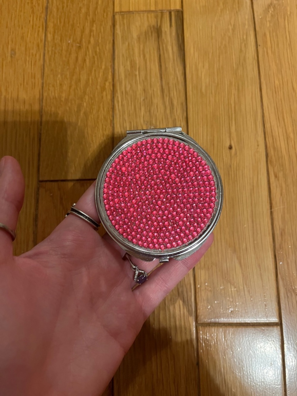 Floral print and bedazzled mirror compact